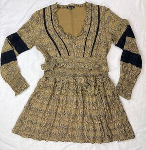 Love Sam Boho Chevron Tiered Ruffle Smocked Mini Dress Medium M Anthropologie